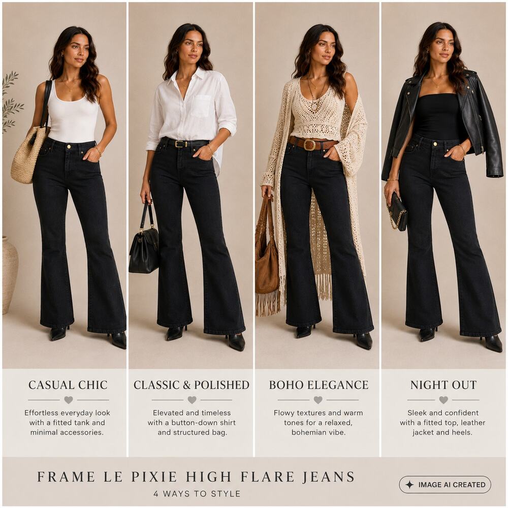 FRAME Le Pixie Jeans Cotton Blend Noir Women's 26P High Flare NWT - Picture 15 of 15